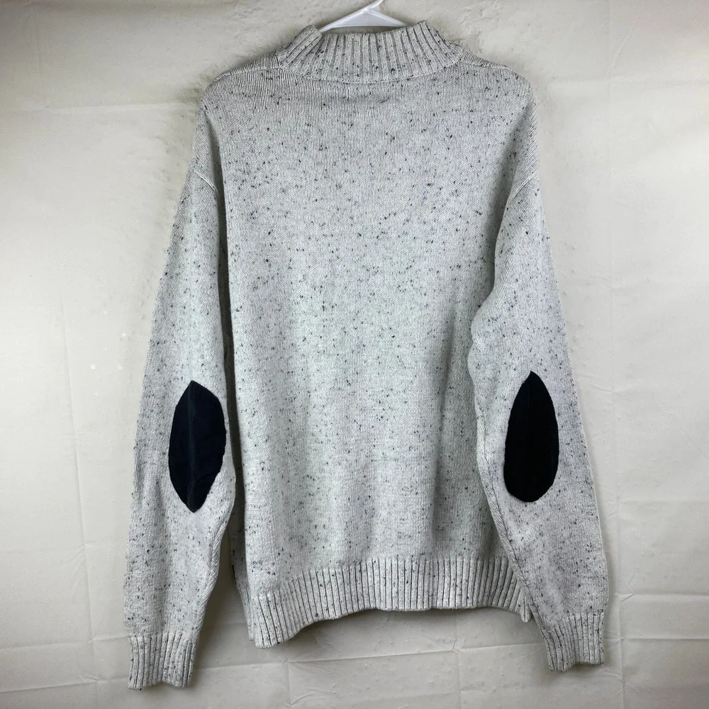 Chaps Mock Neck Sweater Mens‎ XXL Oatmeal Cream Elbow Patches Preppy Academia